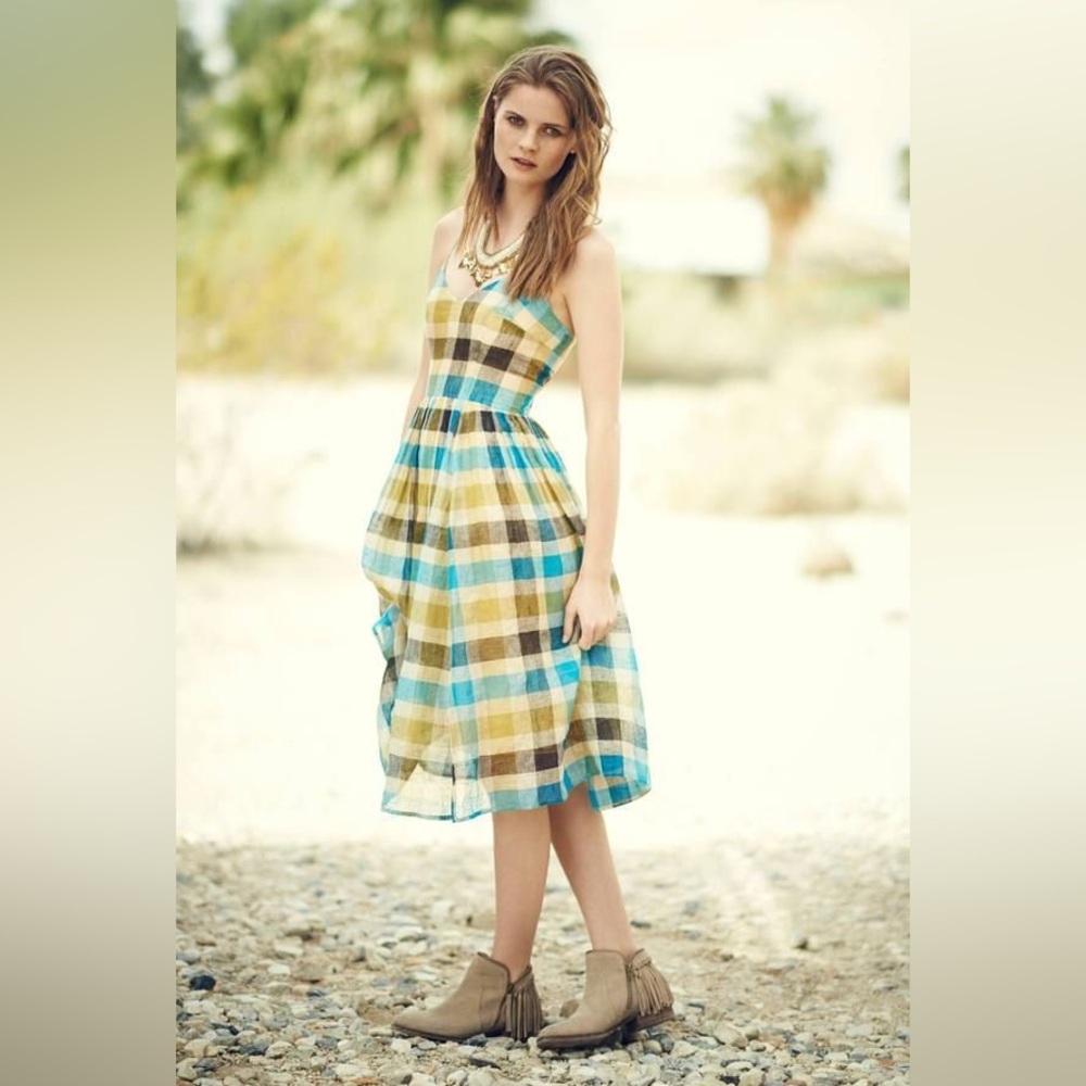 Tracy Reese 4 linen plaid dress